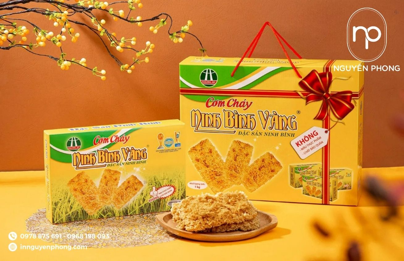 Mẫu hộp đựng cơm cháy làm quà tết